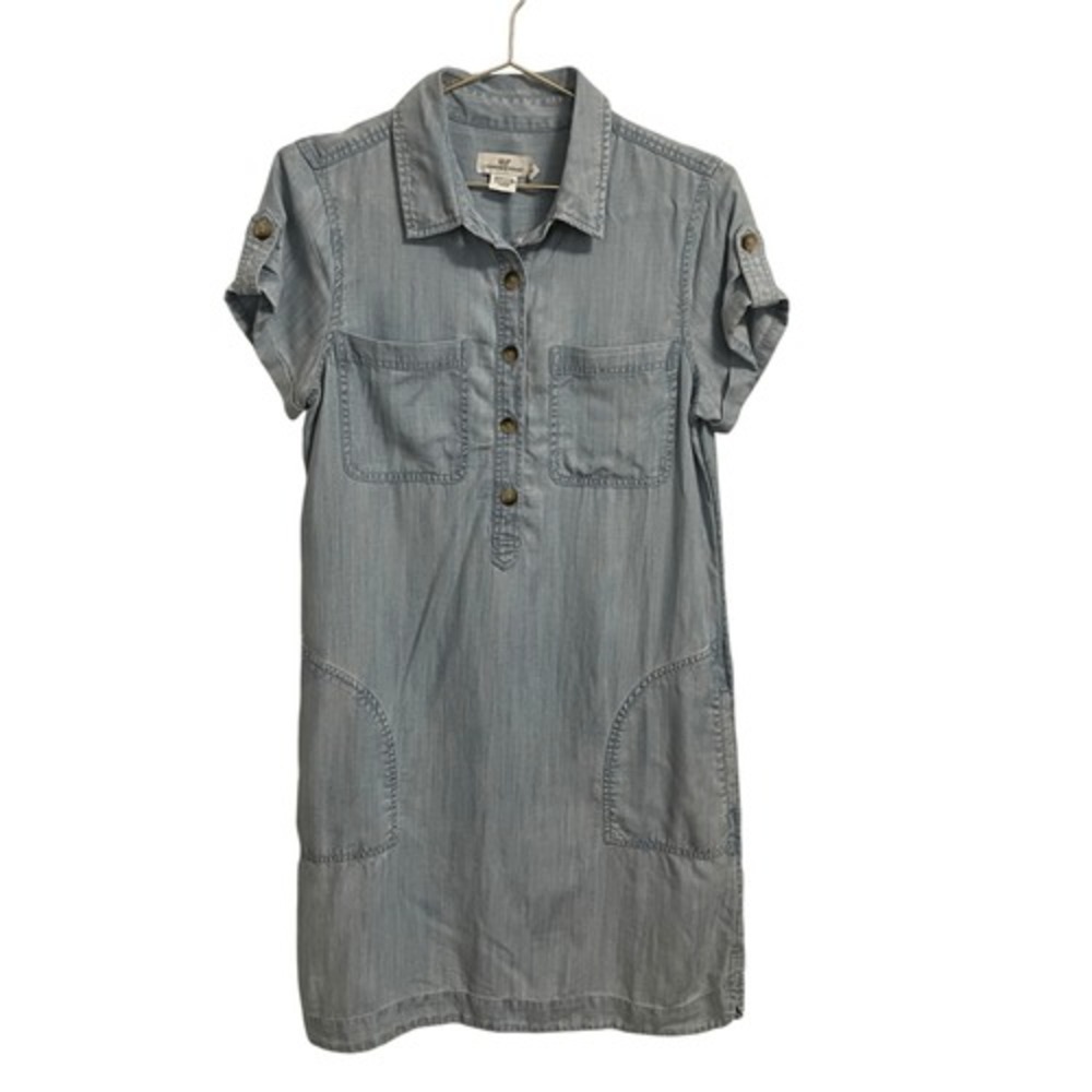 Vineyard Vines Blue Tencel Lyocell Short Sleeve Shirt Dress Size 4 Light Wash